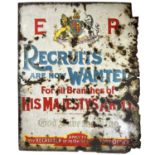 An Edwardian enamel Army recruits sign.