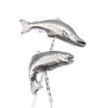 A pair of contemporary 999 fine silver Salmon & Sea Trout olive picks by James Suddaby.