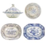 A blue and white pearlware meat platter.