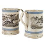 A pair of Pearlware equestrian Porter mugs.