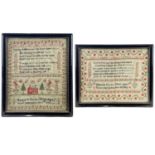 Two early Victorian Welsh wool samplers, by The Davies sisters, Carmarthen.