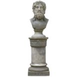 A reconstituted stone bust of a man.