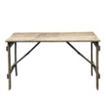 An oak folding trestle table.