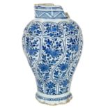 A Delft blue and white baluster vase in the Kangxi style.