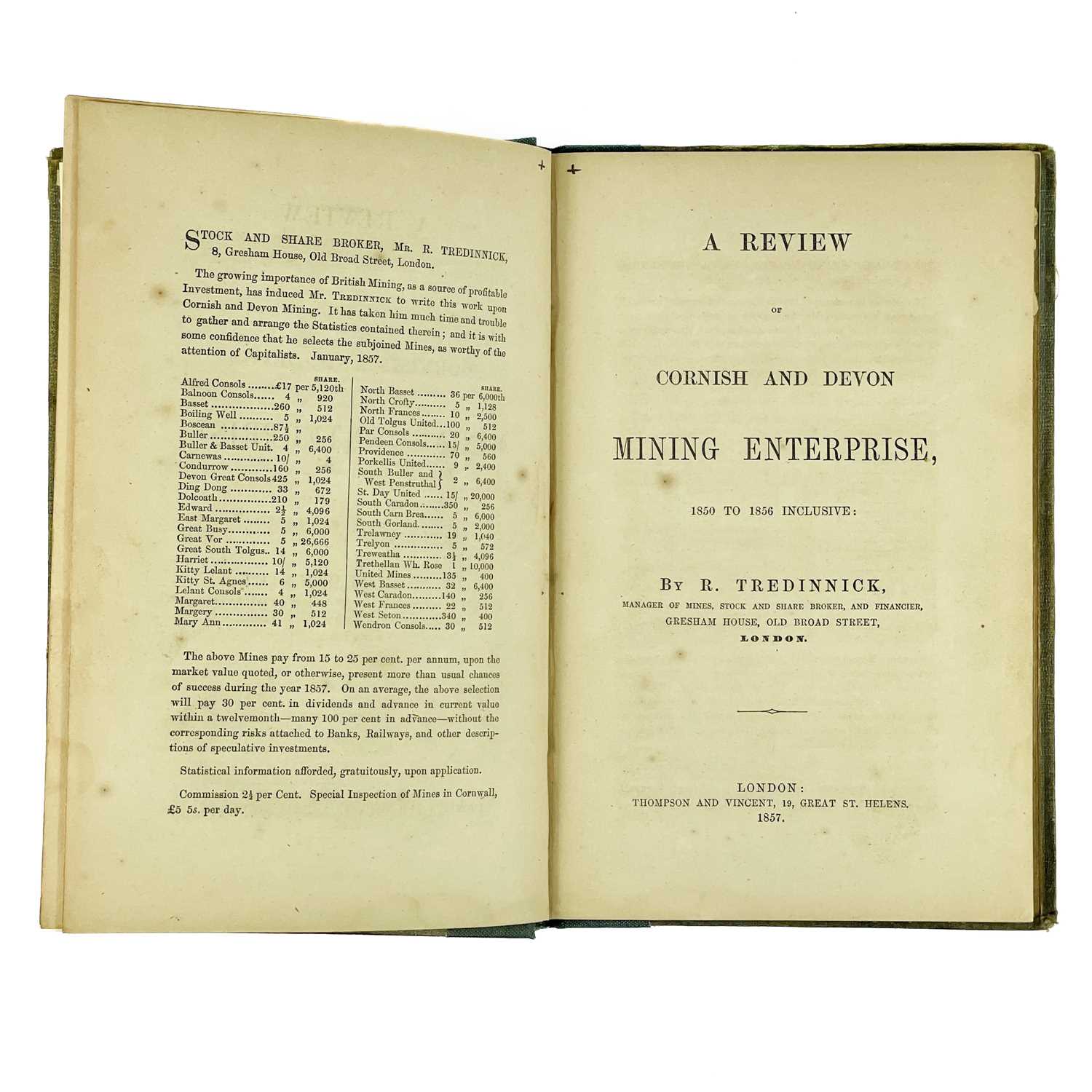 R. Tredinnick. 'A Review of Cornish and Devon Mining Enterprise 1850-1856 Inclusive'. - Image 4 of 6