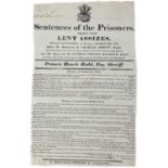 'Sentences of the Prisoners Tried at the Lent Assizes, Launceston,'