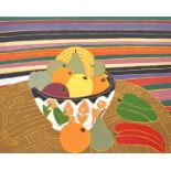 Bryan PEARCE (1929-2006) Bowl of Fruit on a Patterned Tablecloth, 1981
