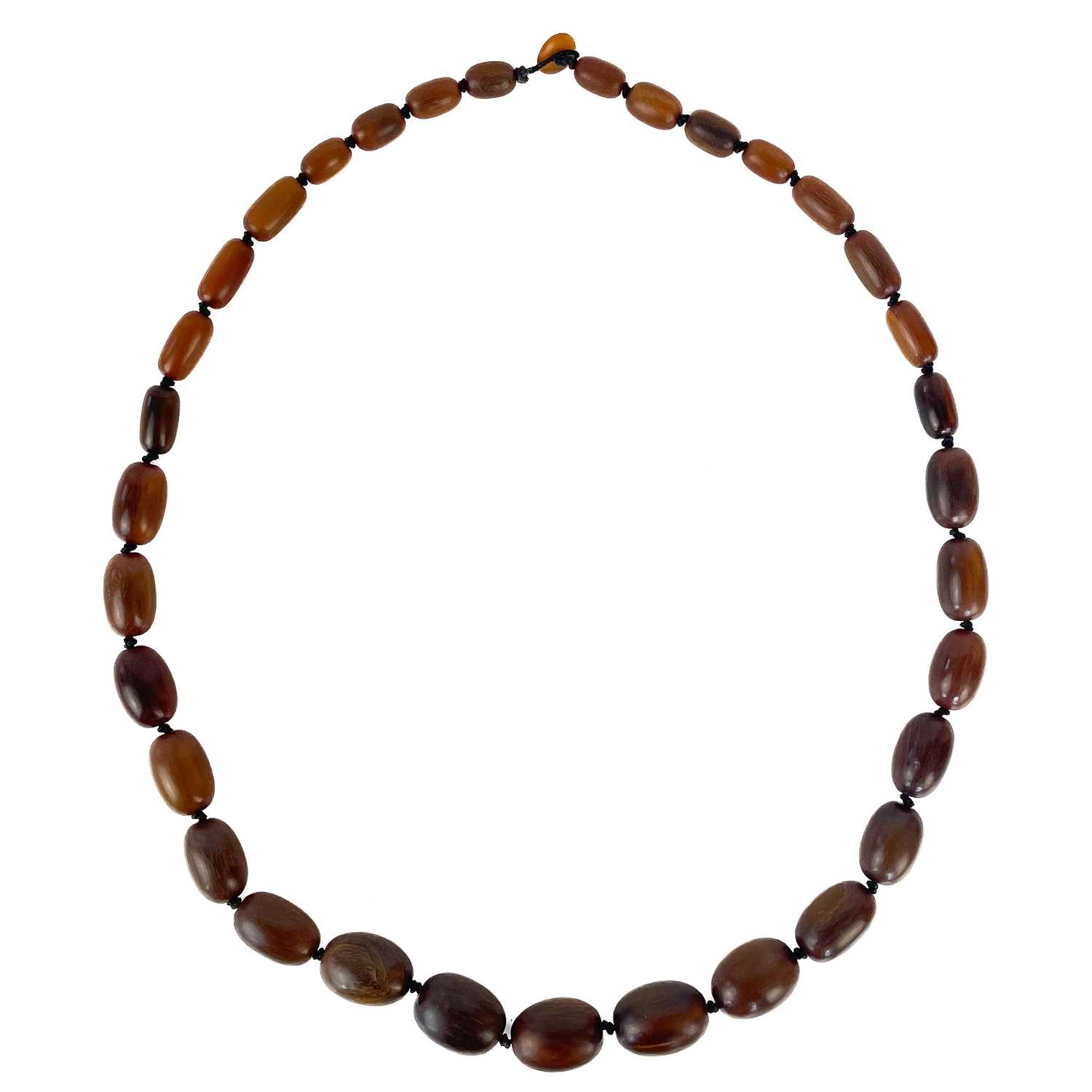 A Qing dynasty Rhinoceros horn graduated oval bead necklace.