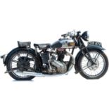 A 1936 Triumph 6/1 650cc twin-cylinder motorcycle.