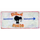 A hand-painted elephant house sign by Simeon Stafford.