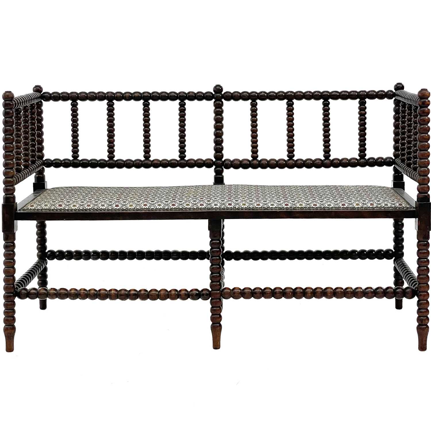 A late Victorian stained beech bobbin turned settee. - Image 2 of 7