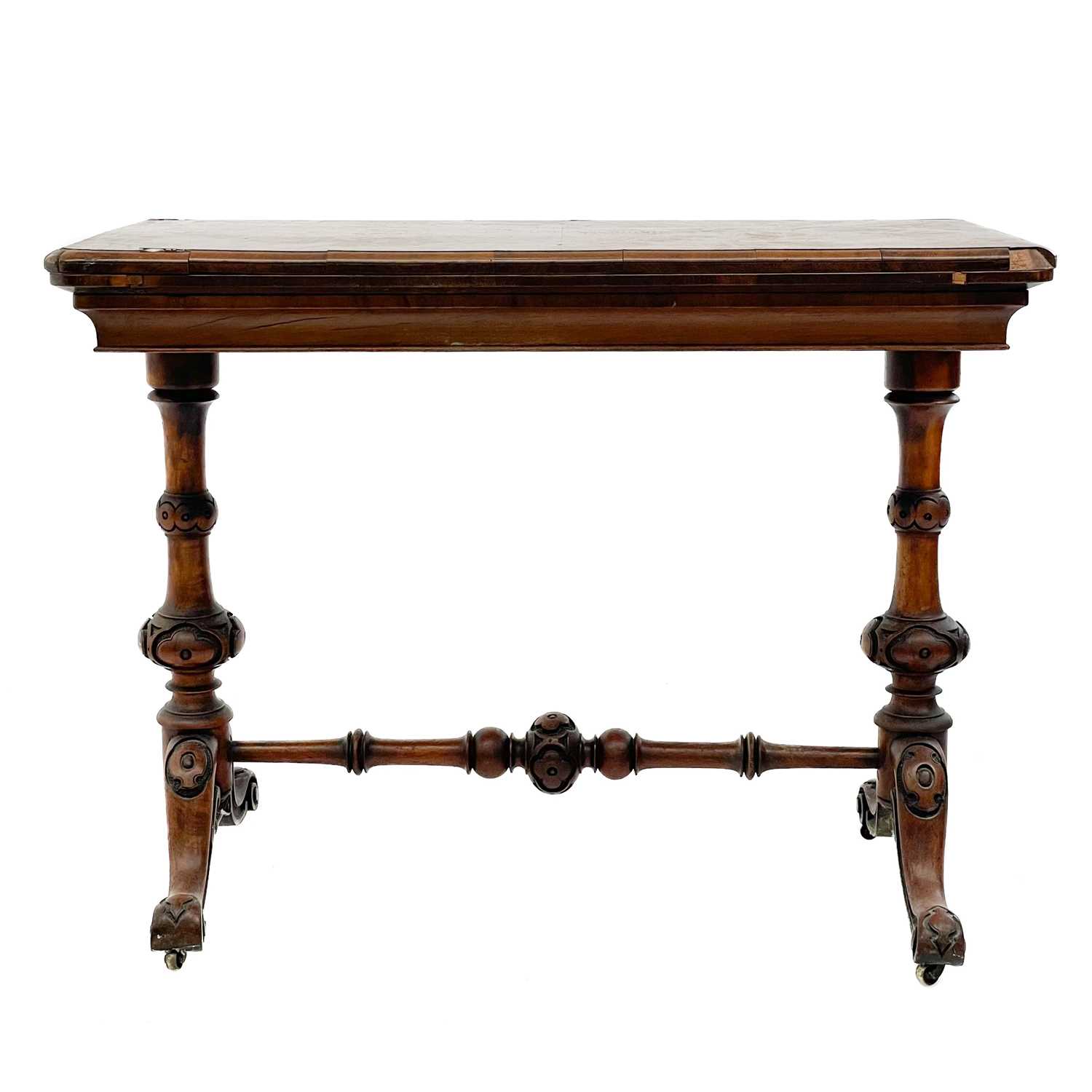 A Victorian fold top burr walnut card table. - Image 4 of 4