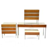 A mid-century teak, painted aluminium and laminate part bedroom suite.