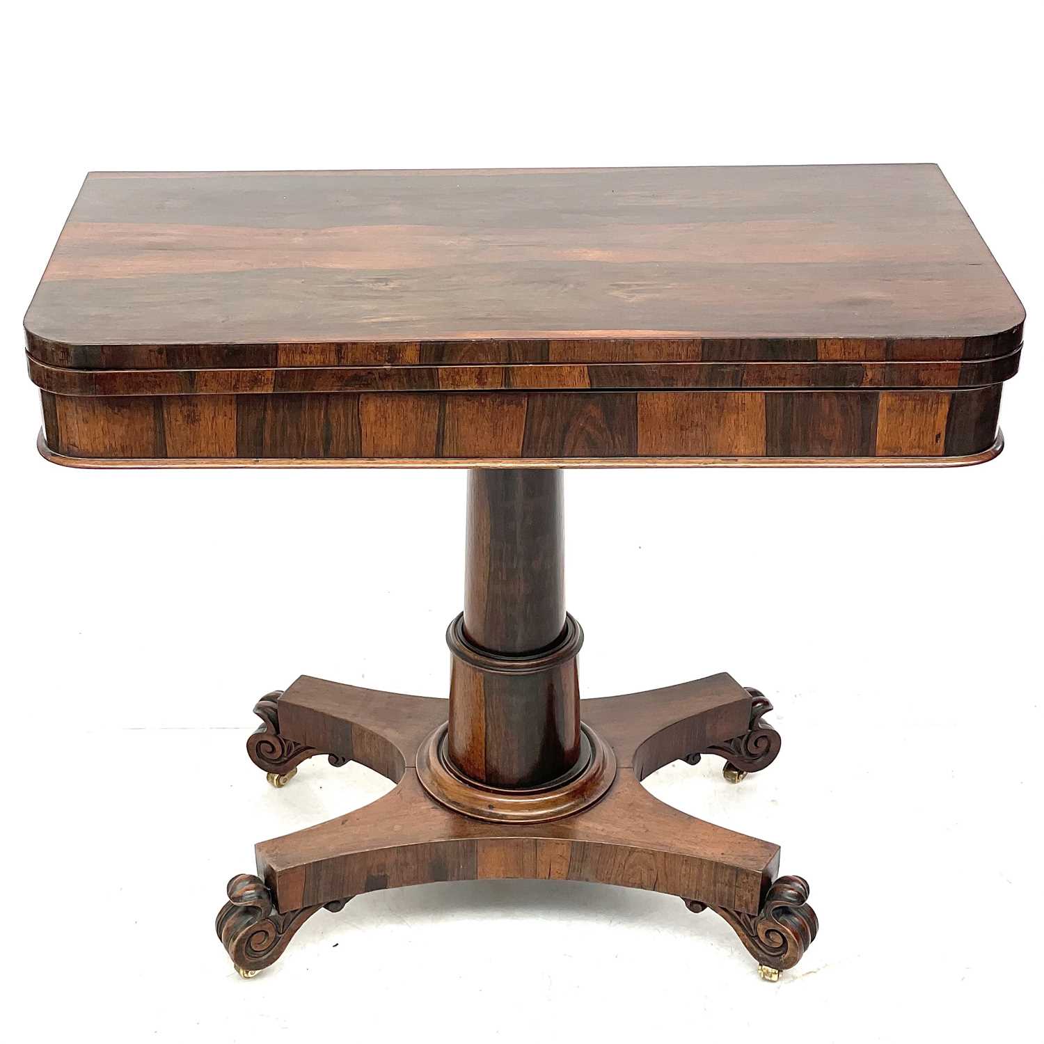 A William IV rosewood fold top card table.