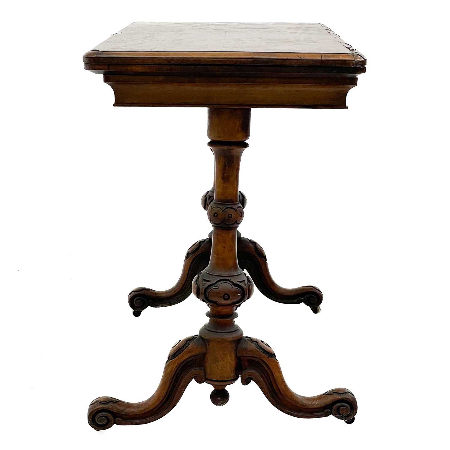 A Victorian fold top burr walnut card table. - Image 2 of 4