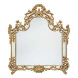 A large gilt wood rococo style overmantle mirror.