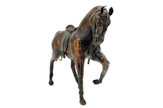 A leather model of a harnessed horse. - Image 4 of 6