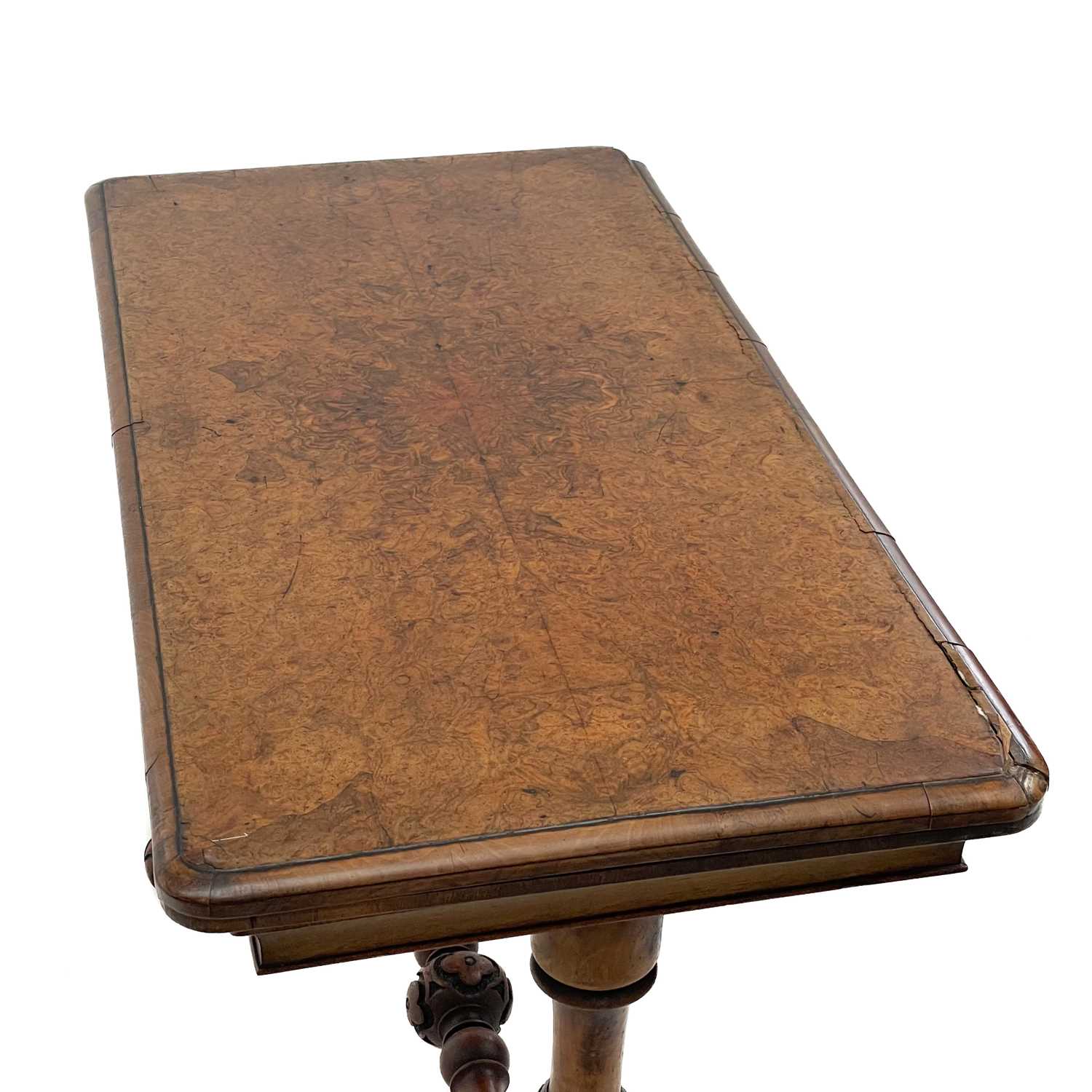 A Victorian fold top burr walnut card table. - Image 3 of 4