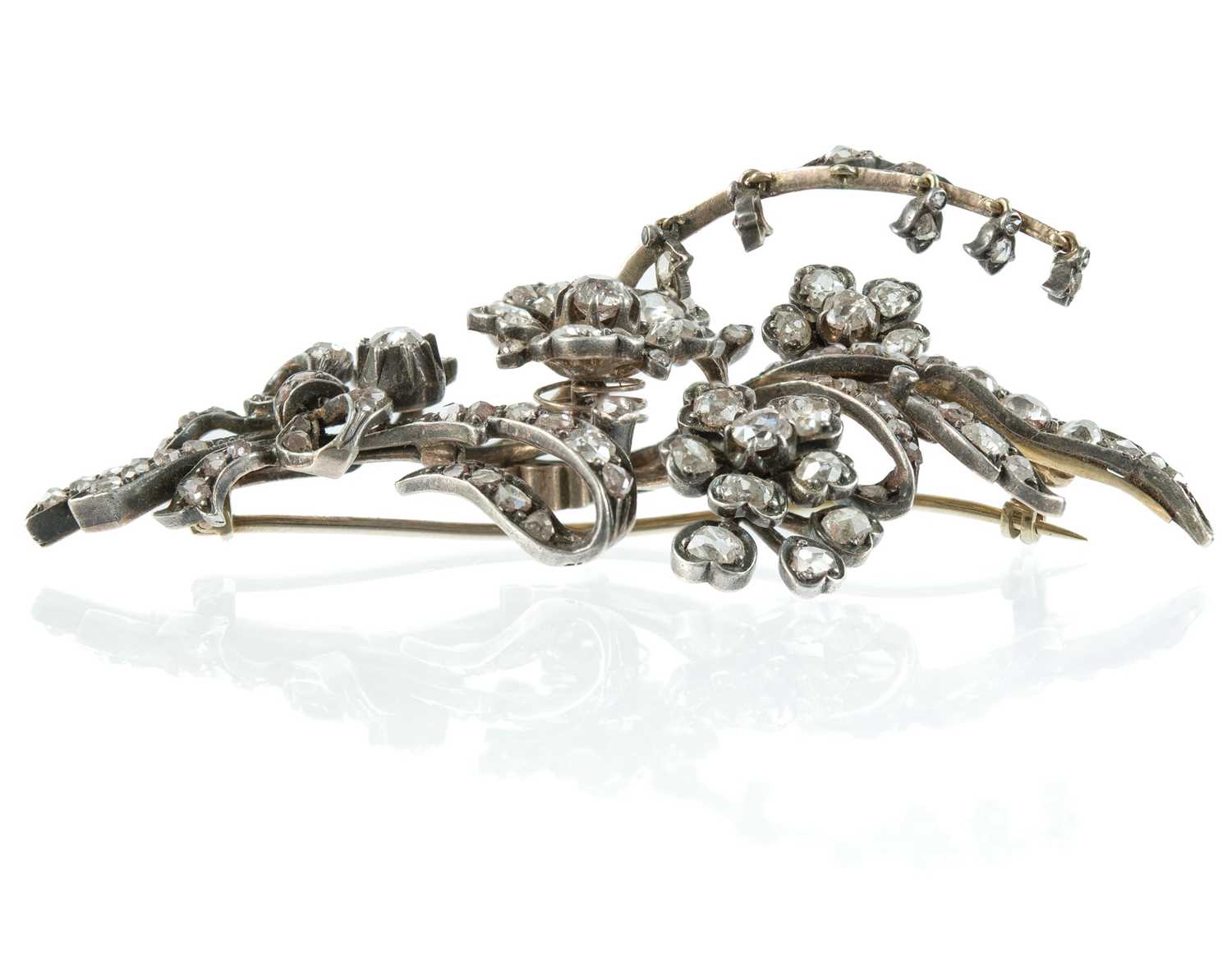An impressive Victorian silver and gold diamond foliate spray 'en tremblant' brooch. - Image 10 of 16