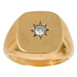 A heavy 9ct hallmarked gold diamond set gentleman's signet ring.