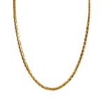 An 18ct gold (tested) rectangular box link necklace.
