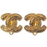 A Chanel pair of CC quilted gold-tone clip earrings.