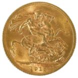 A George V 1915 full sovereign coin.