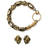 A Victorian gold fancy belcher link bracelet and matching pair of earrings.