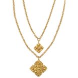 A Chanel double strand and medallion gold-tone necklace.