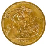 A 1968 full sovereign gold coin.