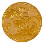 A 1980 full sovereign proof gold coin.