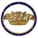 A 14ct gold and blue enamel Royal Navy & Merchant Services sweetheart brooch.