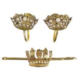 A 15ct gold and seed pearl set Royal Navy & Merchant Services sweetheart brooch.