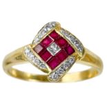 An 18ct gold diamond and ruby set ring by Le Vian.
