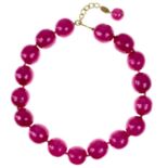 A Chanel Hip-Hop Collection Barbie pink faux pearl large bead and gold-tone necklace.