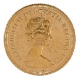 A 1979 proof full sovereign proof gold coin.