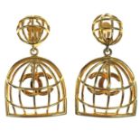 A pair of Chanel CC birdcage gold-tone pendant earrings.