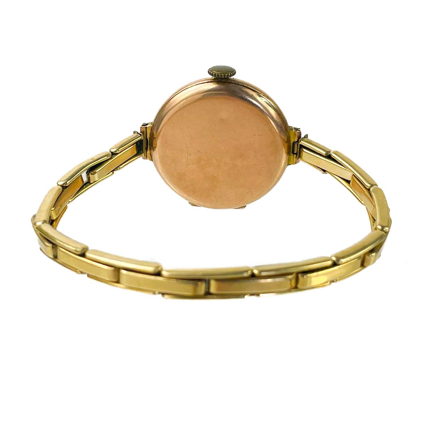 Three 9ct gold-cased lady's manual wind wristwatches and a 9ct expanding bracelet. - Image 3 of 9