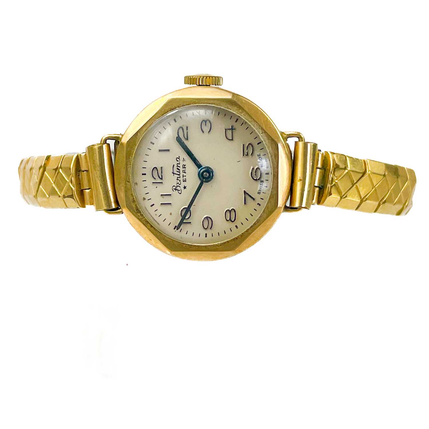 Three 9ct gold-cased lady's manual wind wristwatches and a 9ct expanding bracelet. - Image 7 of 9