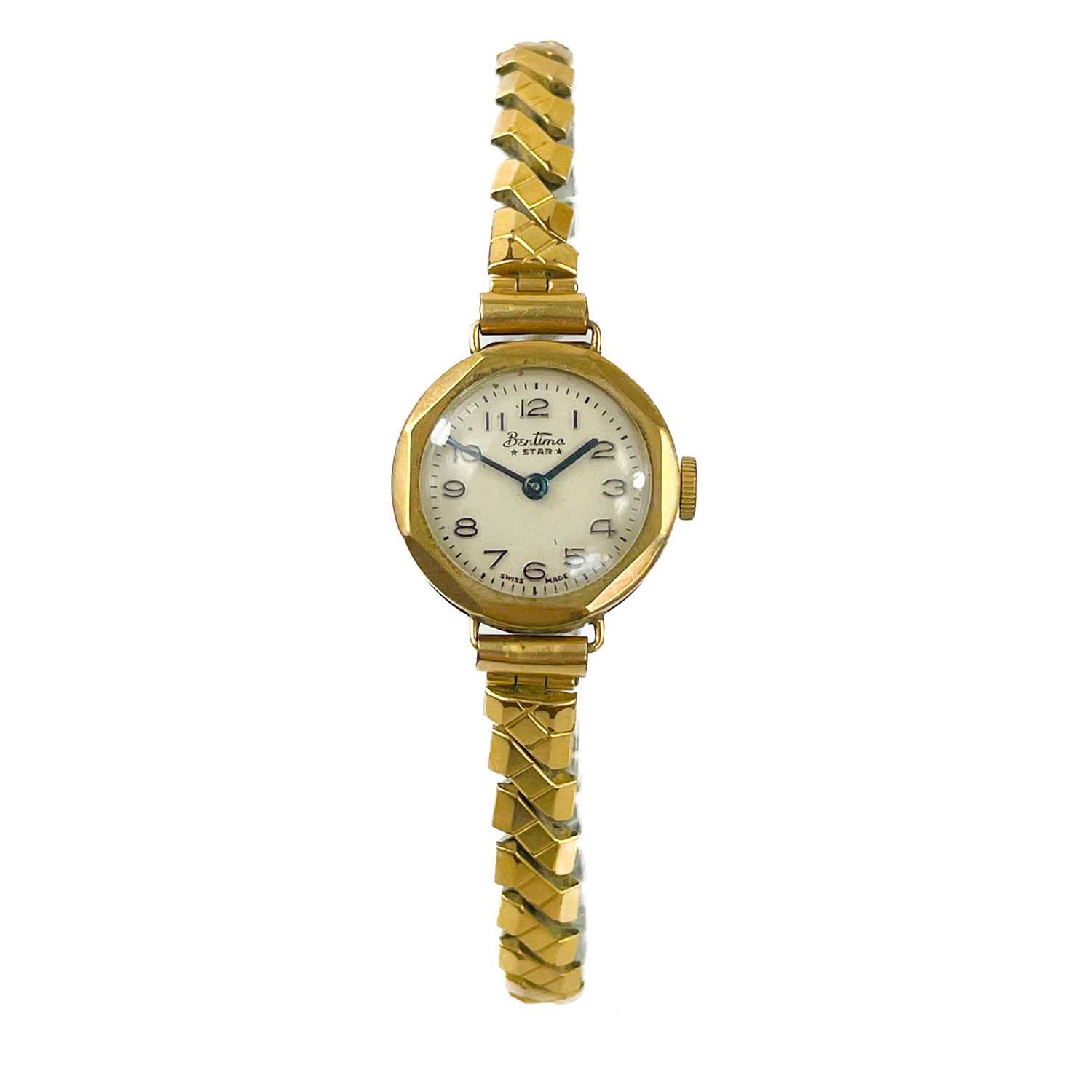 Three 9ct gold-cased lady's manual wind wristwatches and a 9ct expanding bracelet. - Image 6 of 9