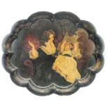 A Victorian black lacquered papier mache tray.