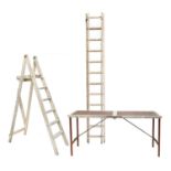 Penzance interest, a set of step ladders, an extending ladder and a pasting table.
