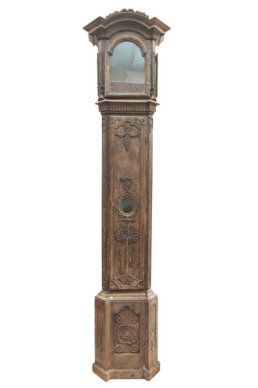 A late 19th century French provincial oak carved longcase clock. - Image 2 of 7