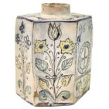 A 17th century hexagonal Haban faience tea cannister.