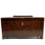 A Regency burr yew tea caddy.