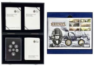 2006 Brunel Anv. £2 double silver coin FDC + 2008 UK Emblems of Britain Silver Proof Collection