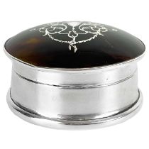 A George V silver tortoiseshell pique ware pill or ring box by Corke Bros.