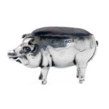 An Edwardian silver novelty pig pin cushion by Adie & Lovekin Ltd.