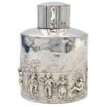 A silver embossed caddy by Charles Horner Ltd.