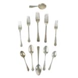 A selection of silver hallmarked spoons and dessert forks.